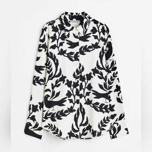 H&M Black and White 3/4 Sleeve Button Down Shirt - Picture 3 of 9